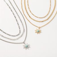 Wholesale Jewelry Fashion Sun Alloy Turquoise Iron Layered Chain Necklace main image 5