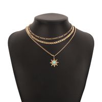 Bijoux En Gros Mode Soleil Alliage Turquoise Le Fer Couches Chaîne Collier sku image 1