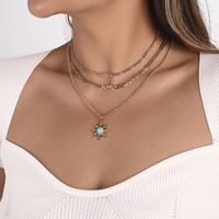 Wholesale Jewelry Fashion Sun Alloy Turquoise Iron Layered Chain Necklace main image 2