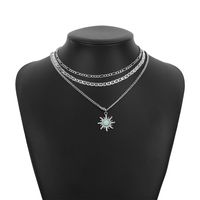 Wholesale Jewelry Fashion Sun Alloy Turquoise Iron Layered Chain Necklace sku image 2