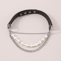Fashion Solid Color Pu Leather Imitation Pearl Alloy Layered Chain Necklace main image 5