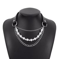 Fashion Solid Color Pu Leather Imitation Pearl Alloy Layered Chain Necklace sku image 1