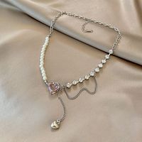 Glänzend Herzform Kupfer Halskette Kette Perlen Zirkon Edelstahl Halsketten main image 4