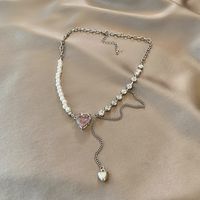 Glänzend Herzform Kupfer Halskette Kette Perlen Zirkon Edelstahl Halsketten main image 3