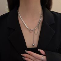 Glänzend Herzform Kupfer Halskette Kette Perlen Zirkon Edelstahl Halsketten main image 1