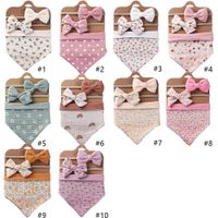 New Baby Saliva Towel Cotton Cloth Printing Double-sided Triangular Binder Headband Set Waterproof Bib main image 6