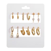 1 Set Vintage Style C Shape Geometric Alloy Artificial Rhinestones Artificial Pearls Earrings sku image 5