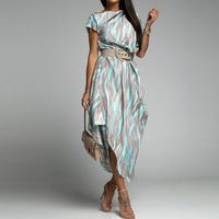 Casual Color Block Round Neck Chiffon Dresses Midi Dress Regular Dress sku image 12