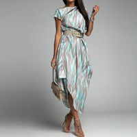 Casual Color Block Round Neck Chiffon Dresses Midi Dress Regular Dress sku image 15