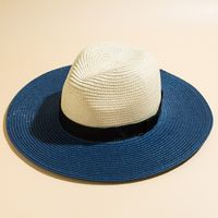 Men's Fashion Color Block Braid Big Eaves Straw Hat sku image 1
