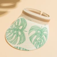 Women's Vacation Leaves Printing Curved Eaves Straw Hat sku image 5