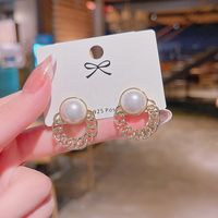 Sweet Solid Color Alloy Plating Chain Artificial Pearls Ear Studs sku image 1