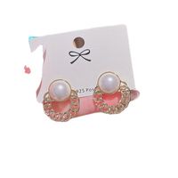 Sweet Solid Color Alloy Plating Chain Artificial Pearls Ear Studs main image 2