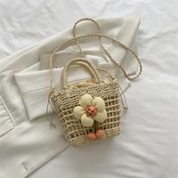 Vacation Floral Soft Surface Square Zipper Straw Bag sku image 3