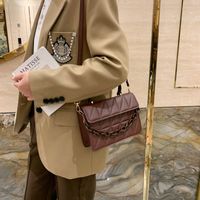 Women's Pu Leather Stripe Vintage Style Embossing Square Zipper Crossbody Bag main image 4