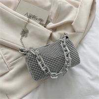 Women's Pu Leather Solid Color Fashion Rhinestone Square Zipper Crossbody Bag sku image 2