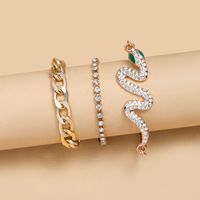 Fashion Snake Alloy Plating Rhinestone Bracelets 3 Pieces main image 3