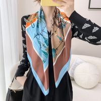 Elegant Color Block Satin Printing Polyester Scarves sku image 42