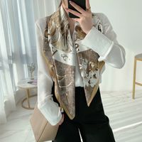 Elegant Color Block Satin Printing Polyester Scarves sku image 109