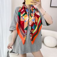 Elegant Color Block Satin Printing Polyester Scarves sku image 114