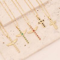 Stainless Steel 18K Gold Plated Fashion Inlaid Zircon Cross Wings Zircon Pendant Necklace main image 1