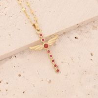 Stainless Steel 18K Gold Plated Fashion Inlaid Zircon Cross Wings Zircon Pendant Necklace main image 5