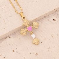 Fashion Cross Heart Shape Flower Stainless Steel Pendant Necklace Dripping Oil No Inlaid Stainless Steel Necklaces main image 7