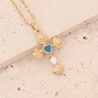 Fashion Cross Heart Shape Flower Stainless Steel Pendant Necklace Dripping Oil No Inlaid Stainless Steel Necklaces sku image 1