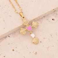 Fashion Cross Heart Shape Flower Stainless Steel Pendant Necklace Dripping Oil No Inlaid Stainless Steel Necklaces sku image 2