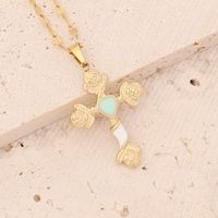 Fashion Cross Heart Shape Flower Stainless Steel Pendant Necklace Dripping Oil No Inlaid Stainless Steel Necklaces sku image 3