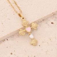 Fashion Cross Heart Shape Flower Stainless Steel Pendant Necklace Dripping Oil No Inlaid Stainless Steel Necklaces sku image 4