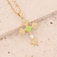Fashion Cross Heart Shape Flower Stainless Steel Pendant Necklace Dripping Oil No Inlaid Stainless Steel Necklaces sku image 5