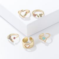 Fashion Love Chevron Heart Shape Copper Rings Plating Diamond Zircon Copper Rings main image 2