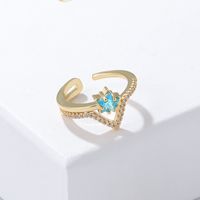 Fashion Love Chevron Heart Shape Copper Rings Plating Diamond Zircon Copper Rings main image 6