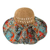 Vacation Graffiti Straw Bow Knot Straw Hat Bucket Hat sku image 1