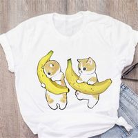 Damen-t-shirt Kurzarm-t-shirts Mit Druck Auf Lässige Frucht Katze main image 3