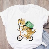 Damen-t-shirt Kurzarm-t-shirts Mit Druck Auf Lässige Frucht Katze main image 2