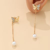 Fashion Butterfly Metal Plating Inlay Artificial Pearl Artificial Diamond Earrings main image 2