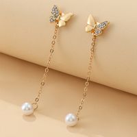 Fashion Butterfly Metal Plating Inlay Artificial Pearl Artificial Diamond Earrings main image 1