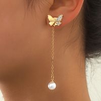 Mode Schmetterling Metall Überzug Inlay Künstliche Perle Künstlicher Diamant Ohrringe main image 6