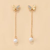 Fashion Butterfly Metal Plating Inlay Artificial Pearl Artificial Diamond Earrings main image 4