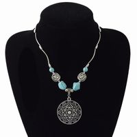 Vintage Style Flower Alloy Plating Turquoise Necklace main image 4