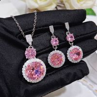 Fashion Geometric Copper Inlay Artificial Gemstones Earrings Necklace sku image 1