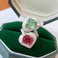 Fashion Heart Shape Copper Inlay Artificial Gemstones Rings Earrings sku image 1