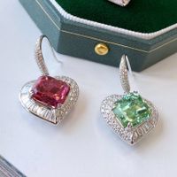 Fashion Heart Shape Copper Inlay Artificial Gemstones Rings Earrings sku image 2