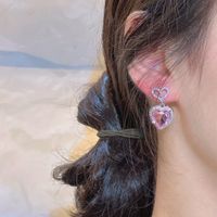 Simple Style Heart Shape Copper Drop Earrings Metal Artificial Gemstones Copper Earrings sku image 1