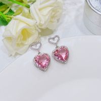 Simple Style Heart Shape Copper Drop Earrings Metal Artificial Gemstones Copper Earrings main image 2