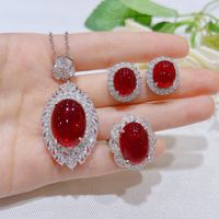 Fashion Geometric Copper Inlay Artificial Gemstones Rings Earrings Necklace sku image 2
