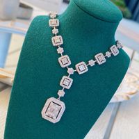 Elegant Square Copper Inlay Artificial Gemstones Rings Necklace main image 1