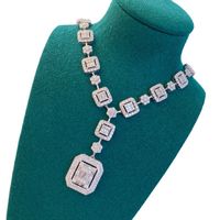 Elegant Square Copper Inlay Artificial Gemstones Rings Necklace main image 3